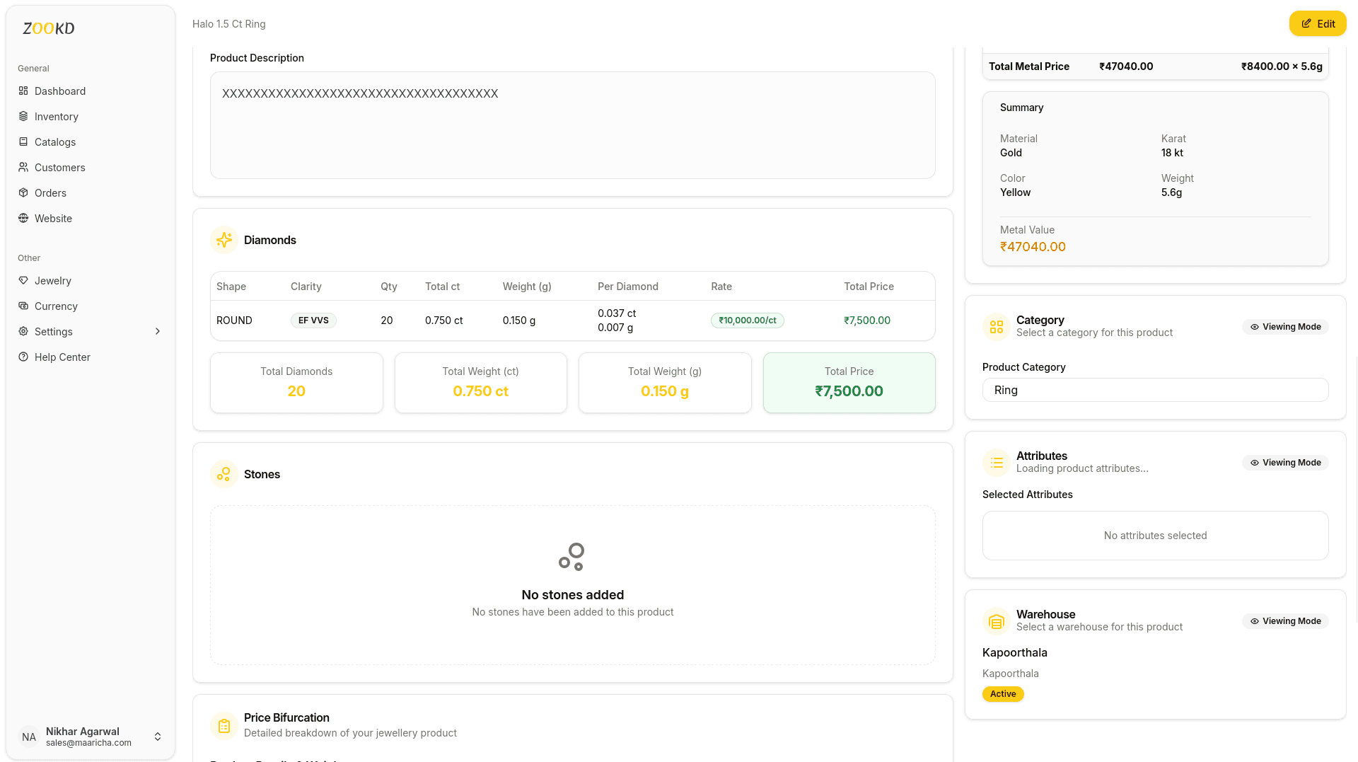 Jewelry Product Management & Calculations - Image 3