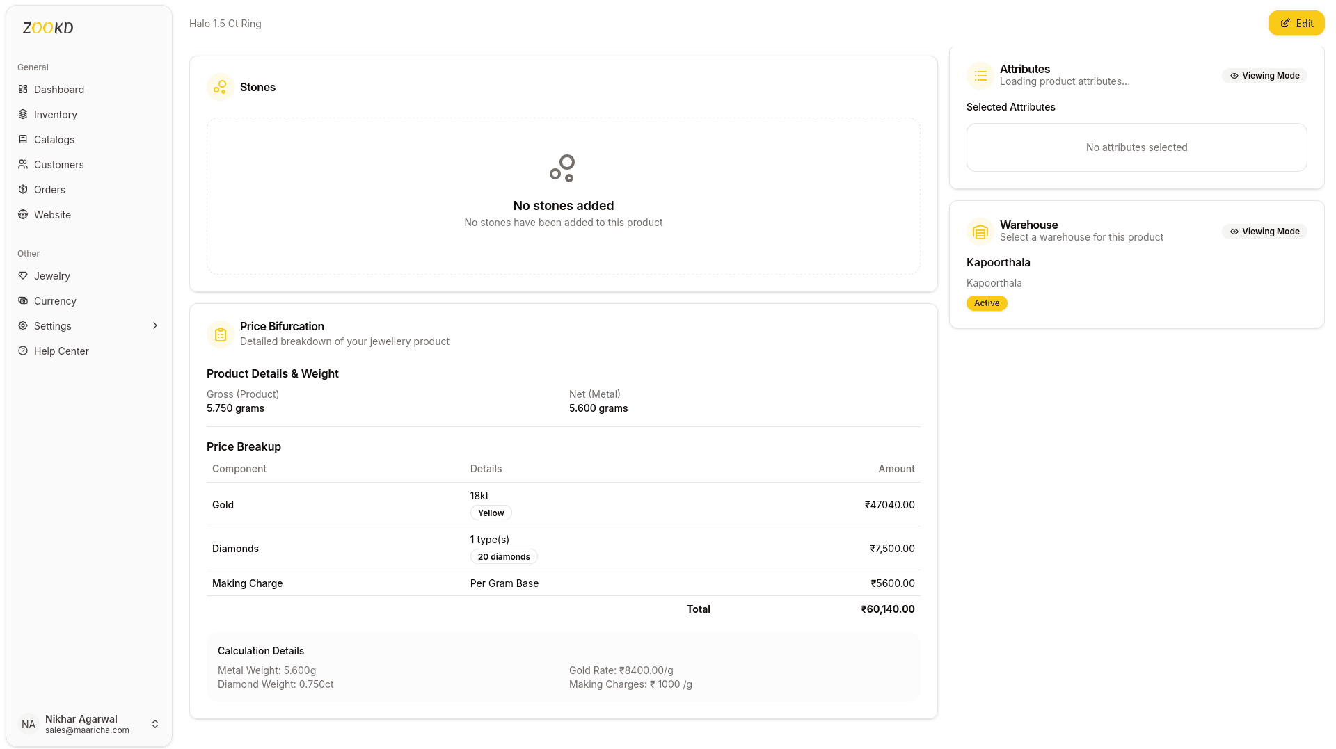Jewelry Product Management & Calculations - Image 4